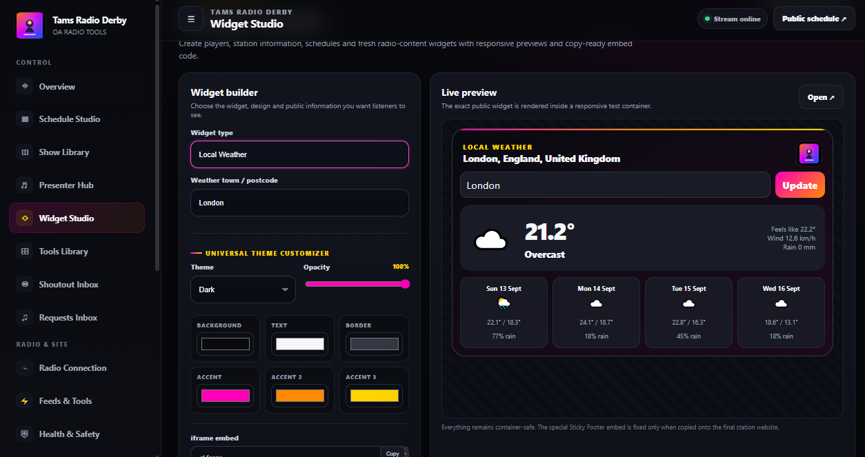 OA RADIO TOOLS interface